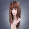 F15-18SST#4 18 Inches Silk Straight Medium brown Full Lace Wig with Bangs